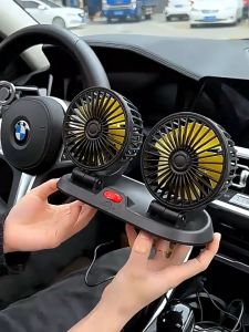 12V /24V USB Car Electric Fan Double Headed Truck Cooling Air 360 Degree All-Round Adjustable