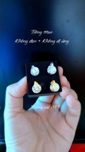 Bông Tai Titan Đính Đá Bông nữ thời trang Trắng & Vàng