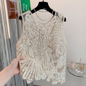 AIYITI | Bohemian Hollowed Lace Shiny Pailettes Sleeveless Tunic