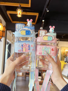 Kids Water Cup for School Summer Cute Plastic Straw Cup Drop-Proof and Portable Girls Primary School Students Double Drinking Cup