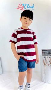 Lily And Clark Kaos Anak Laki-Laki Warna Burgundy Stripe - KLC110