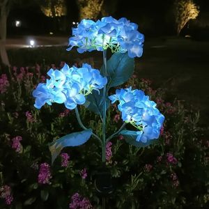1PC Solar Hydrangea Lights With 3 HeadsLED Artificial Flower LightsUsed For Outdoor Yard GardenLawnFencePathway Decoration