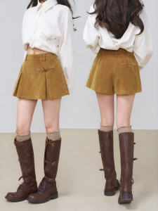 KEIKO | Retro Corduroy Casual Skirt Pants High Waist Slim Fit A-line Shorts