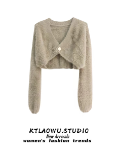 Soft Fufu Gentle Style Short Sweater One Button High Simulation Mink Autumn High End Feeling Womens Clearance Sale Clothing