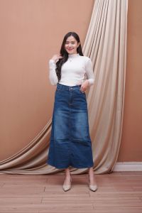 rok jeans panjang wanita jumbo / rok highwaist kancing bahan jeans tebal street