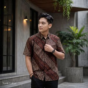 hem batik lawasan coklat kemeja batik lengan pendek batik pria lengan pendek