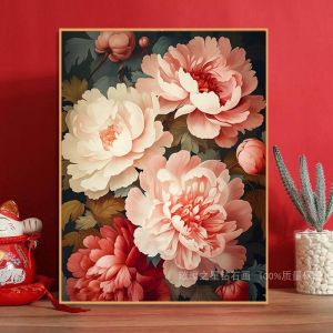 Peony Diamond Painting Handmade Cross Stitch Scenic View Living Room Bedroom Decor Modern Simple Style Unframed Oil Canvas