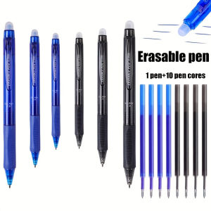11 pieces/set 0.5mm professional erasable large capacity gel pen set Each pen has its own top rubber and 10 pen refills