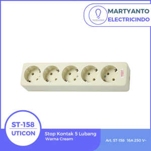 Uticon Stop Kontak 5 Lubang Teminal Kuningan Uticon ST-158 Warna Cream