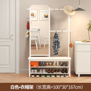 Seasonal Wood Language Multifunctional Wooden Clothes Hanger with Shoe Rack Hat Shelf for Home Entrance