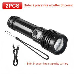 Xiviio New Super Bright White Laser Flashlight Zoomable Long Range Tail COB Outdoor Rechargeable USB C Multifunction Torch