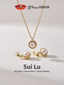 Freshwater Pearl 925 Sterling Silver Fashion Earrings and Necklace 7-8mm