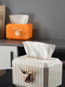 กล่องทิชชู่ทรงคริสตัลสีขาว แต่งหัวกวางสีทอง ราคาปรับแต่ง K14-2