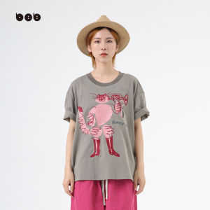 Heavy Embroidery Cotton T-Shirt Women Summer Casual round Neck Loose Short Sleeve Top Comfortable Breathable Fashionable Tee