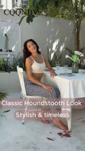 CQQNBV ลายฮาวนด์สทูธ(กางเกงลายสก๊อต) กางเกงขาบานลาย ของผู้หญิง-เข้ารูปพอดียืดเอวสูงสำนักงานและเสื้อผ้าลำลองผ้ายืดและใส่สบายสไตล์ลำลองเ กางเกงแฟชั่น ผญ กางเกงสแลคหญิง กาหลีระบายอากาศสำหรับฤดูร้อน & สไตล์เอเชีย