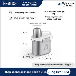 Misanbroo | Hộp Lưu Trữ Grain Bằng Thép Không Gỉ Kháng Khuẩn