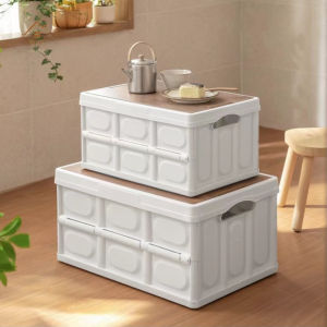 DXL Outdoor Camping Foldable Storage Box Portable Camping Finishing Box Wooden Cover Household Sundries Storage Box