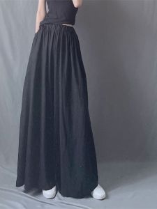 High Waist Wide Leg Pants Womens Cotton Linen Loose Fit Yoga Trousers Vintage Slimming Drapey Skirt Long Casual Pants