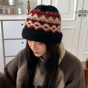 JIFANPAUL | Fairy Isle Style Winter Hat for Women Face Slimming Ear Protection Thick Warm Knit Hat