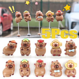 🔥Hot 5/15Pcs Cute Capybara Car Ornament Car Center Console Rearview Mirror Cartoon Capibala Shaking Head Ornament Car Interior Decoration Accessories