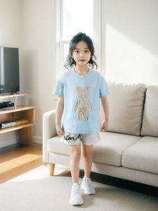 เสื้อยืดแขนสั้นผ้าฝ้ายสําหรับเด็กผู้หญิงฤดูร้อนสไตล์เกาหลีหลวมพอดีการ์ตูนแอนิเมชั่นดีไซน์เสื้ออเนกประสงค์สําหรับเด็กอายุ 6-12 ปี