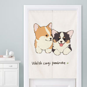 Cartoon Cute Corgi Door Curtain Dog Decorative Partition Curtain Punch-Free Bedroom Curtain Kitchen and Toilet Covering Curtain