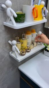 Wall Hanging Bathroom Storage Human Hook Rack Floating Wall Ledge Shelf Simple Wall Mounted Bookshelf Home Office Shelves Kitchen Storage Rack Seasoning Rack