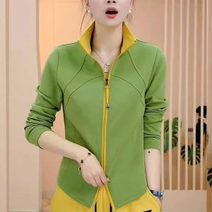 Casual Long Sleeve Half High Collar Womens Jacket Pure Color Double Zipper Anti-Aging Sweatshirt Small Shirt Fashionable And Versatile