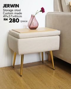 Furniture Direct JERWIN Storage Bedside Table meja tepi sofa velvet fabric-Beige