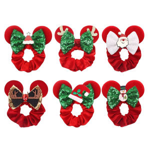 Herocross | 1Pcs Christmas Mouse Ears Hair Scrunchies Sequins Bows Headband for Women Accessories Velvet Bands For Girls Party Decor
