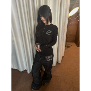 Áo Thun Dài Tay Ôm Vừa Vặn Cổ Henry Y2K Áo Thun Nữ Đầu Thu Mới Áo Thun Cotton Phong Cách Đường Phố Thường Ngày