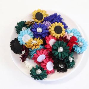 10pcs/lot Mini Fabric Sunflowers 3cm Colorful Linen Pearl With Diamond Flowers For DIY Garment Headwear Decoration Accessories