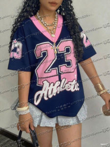 No.23 American Digital Printed T-Shirt Jersey V-Neck Fashionable Streetwear Short Sleeved Summer Womens Leisure Vacation Top