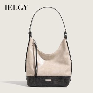 IELGY PU Textured Large-Capacity Shoulder Bag High-End Color Matching Shoulder Bag Bucket Bag Tote Bag