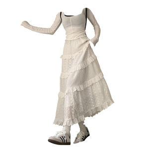 Váy Dài Chữ a Cạp Cao Trắng Thanh Lịch Cho Nữ Mùa Xuân Thu Váy Dài Không Tay Váy Chữ a Phong Cách Pháp Váy Dài