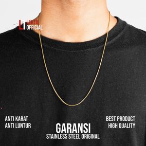 Kalung Titanium Pria Wanita Anti Karat Asli Original Model Kotak Gold Monel jewellery Pelapis Logam