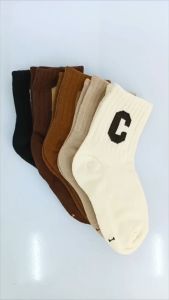 Kids High Quality 5 Pairs Cotton Socks Comfortable Cotton Big C Letter Design Socks for Boys and Girls 1-12 Years Old