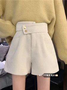High Waist Wide Leg Asymmetric Short Pants for Women Winter Style Outwear Boot Friendly Casual Trousers Korean Commute Style