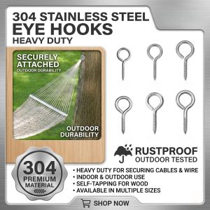 304 Stainless Steel Eye Screws Heavy Duty Self Tapping Eye Hooks for Wood Outdoor Indoor Eyelet Screw Hooks for Wire Rope Cable