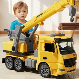 Mega Crane Truck Toy 11.8" - Construction Vehicle with Lights & Sounds 1:16 Scale Engineering Car for Kids 3-6 - Doors Open Realistic Boy/Girl Birthday Gift