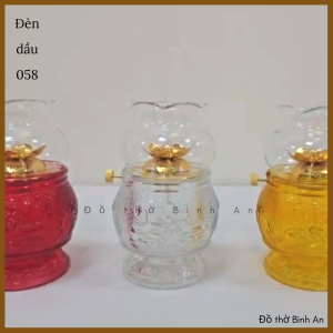 Đèn dầu Lưu ly đèn thờ hoa Sen pha lê 058 - Tâm kinh bát nhã - Đồ thờ Bình An - Decor Phong thủy