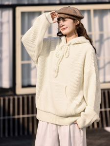 เสื้อสเวตเตอร์ถักมีฮู้ดแบบมีซิปครึ่งตัวสำหรับผู้หญิงในฤดูหนาว เสื้อคลุมกันหนาวแบบหลวมๆ แบรนด์ยอดนิยม เสื้อคลุมกันหนาวแบบสวมหัว