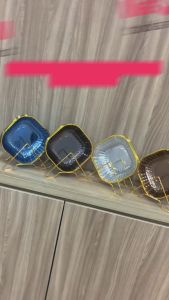 Mall Perabot | Piring Set Diamon Plastik PET Set 6 | Peralatan Makan / Piring Persegi Meja Makan Dimsum Free Rak Emas