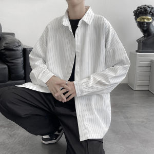 Black Stripes Long Sleeve Shirt Coat Mens Trendy Casual Spring Top OOTD Japanese-Style Retro Boyfriend Style Shirt