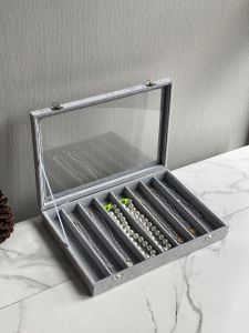 Sweater Chain Pearl Necklace Storage Box Transparent Glass with Lid Dustproof Long Hairpin Retro Collection Collection Display Box