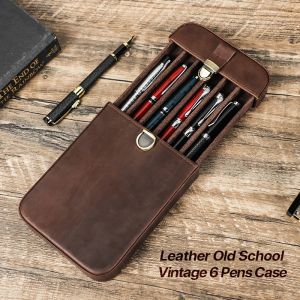 Genuine Leather Pen Case 3/6 Slots High Quality Handmade Pen Pouch With Brass Buckle For Business Office School Stationery
