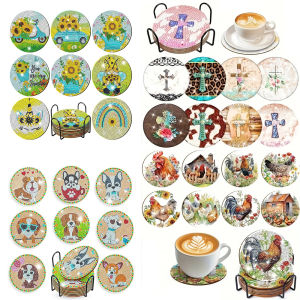 8 pieces/set of diamond painted coasters set acrylic coasters (with bracket) - DIY diamond art craft kit for home decoration be