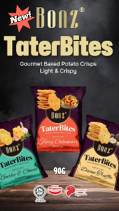 BONZ TaterBites Gourmet Baked Potato Crisps 90g x 6 [Bundle of 6] {Halal} - 3 Flavours