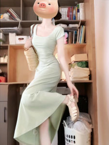 SUHUIQIAN | Mint Green Cinched Waist Pencil Dress