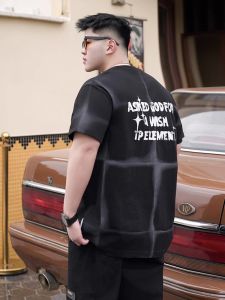 Loose Fit Summer New plus Size Mens T-shirt Half Sleeve Crew Neck Spray Ink Casual Comfortable Breathable Short Sleeve T-shirt